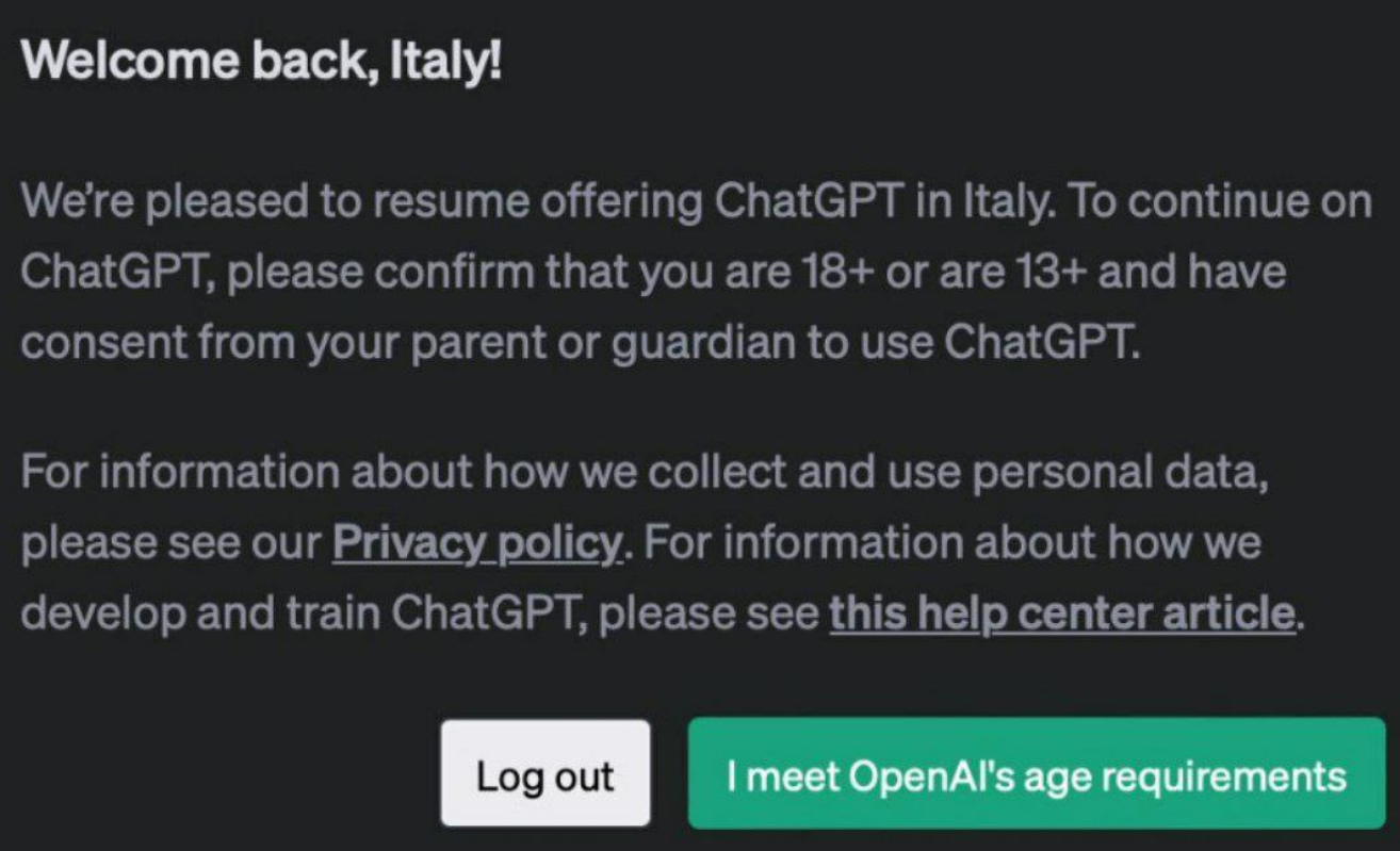 ChatGPT获准恢复在意大利上线 监管披露OpenAI整改清单