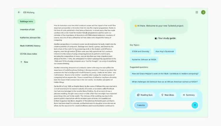 谷歌演示 Tailwind 项目：使用用户文档培训的 AI 笔记应用