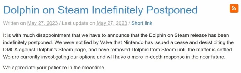Steam下架Dolphin模拟器，开发者也收到任天堂 DMCA 警告