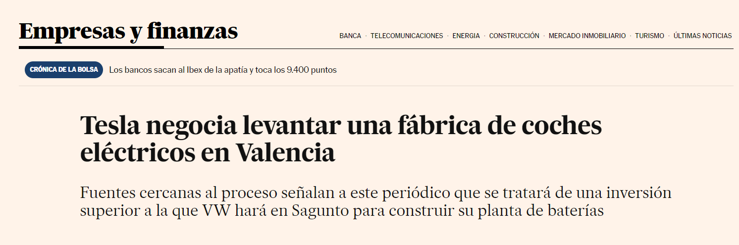 西媒：特斯拉考虑在西班牙建设电动汽车工厂 投资总额为45亿欧元