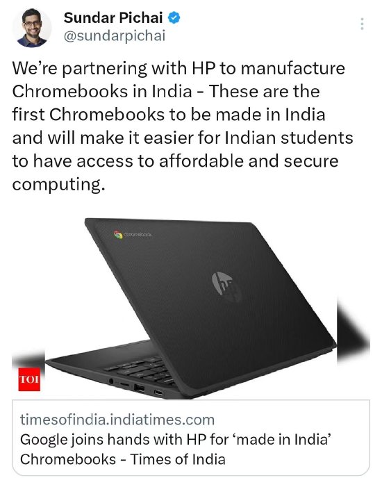 谷歌将在印度生产笔记本电脑 这是莫迪吸引科技巨头的又一胜利