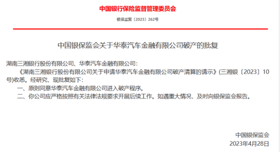 国家金融监管总局批复：原则同意天津国泰金融租赁有限责任进入破产程序