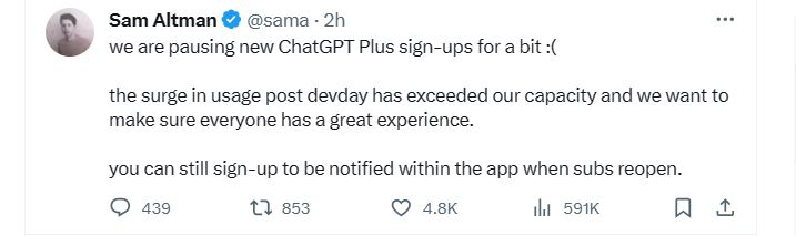 用户激增也成“烦恼” OpenAI将暂停ChatGPT付费服务的新用户注册